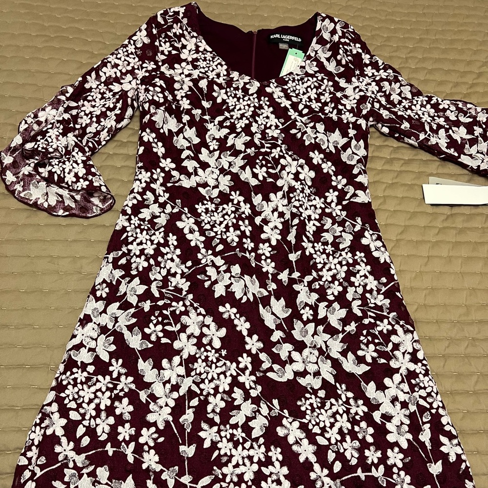 Karl Lagerfeld Burgundy and White Floral Lace Dress